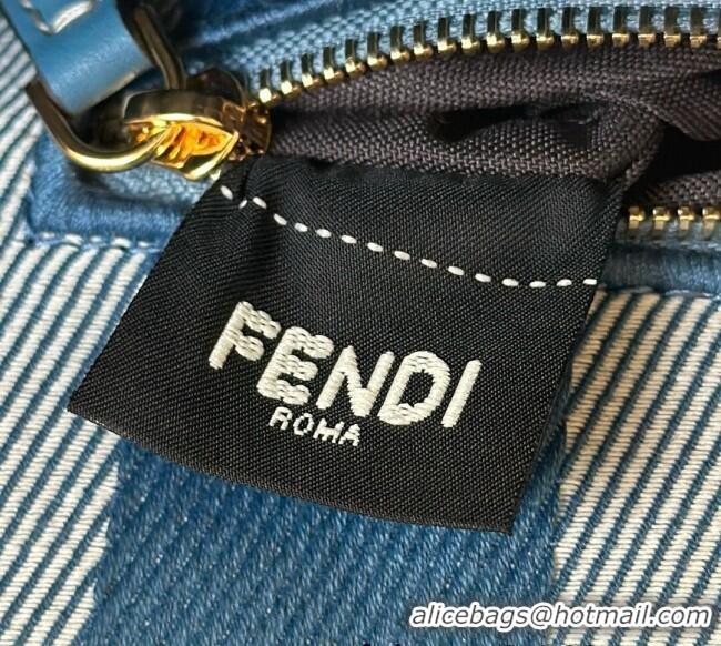 New Design Fendi Baguette Medium Bag in Blue denim-effect FF jacquard 8579M 2025