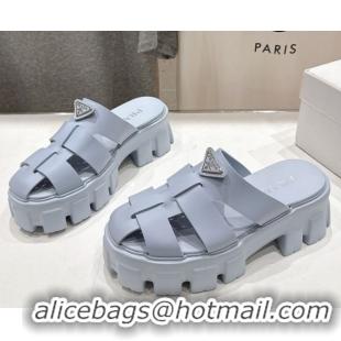 Good Quality Prada Monolith rubber platform mules Light Blue 2025 1XX751