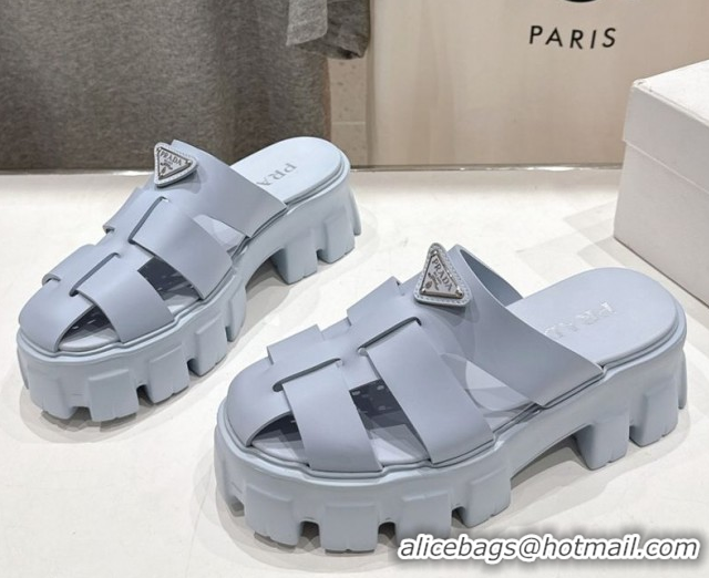 Good Quality Prada Monolith rubber platform mules Light Blue 2025 1XX751