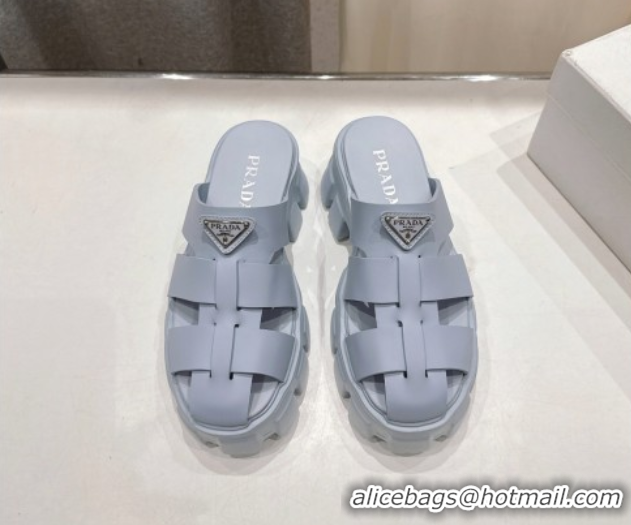 Good Quality Prada Monolith rubber platform mules Light Blue 2025 1XX751