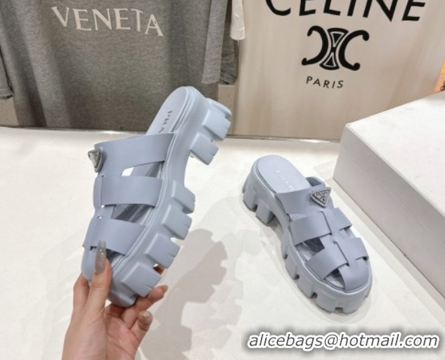 Good Quality Prada Monolith rubber platform mules Light Blue 2025 1XX751