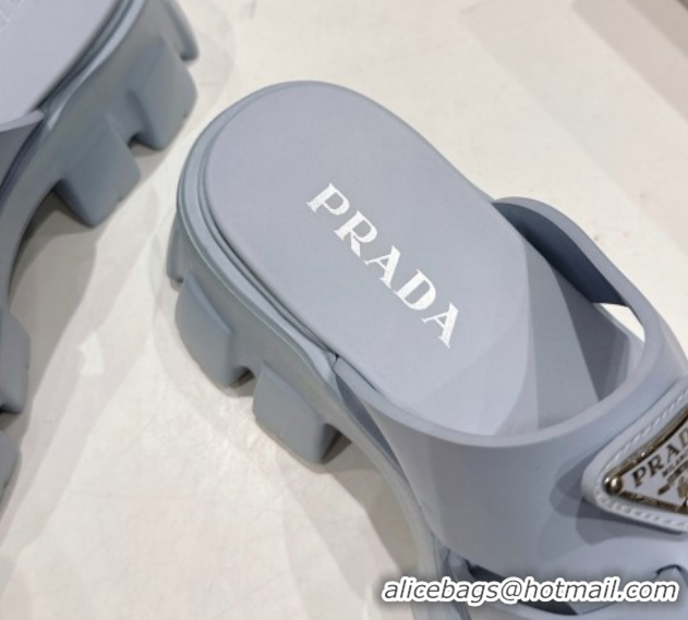 Good Quality Prada Monolith rubber platform mules Light Blue 2025 1XX751