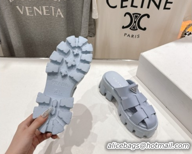 Good Quality Prada Monolith rubber platform mules Light Blue 2025 1XX751