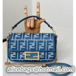 Original Cheap Fendi Baguette Mini Bag in Blue denim-effect FF jacquard 8579S 2025