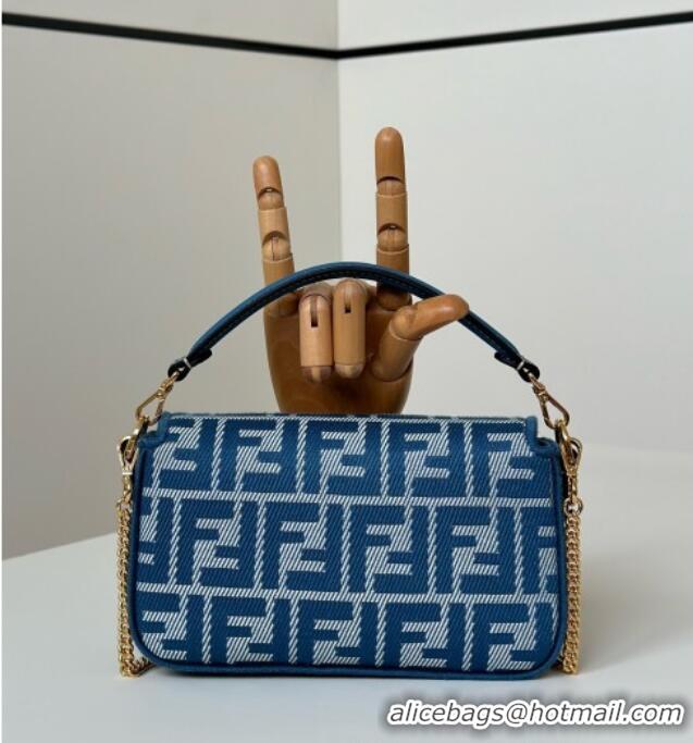 Original Cheap Fendi Baguette Mini Bag in Blue denim-effect FF jacquard 8579S 2025