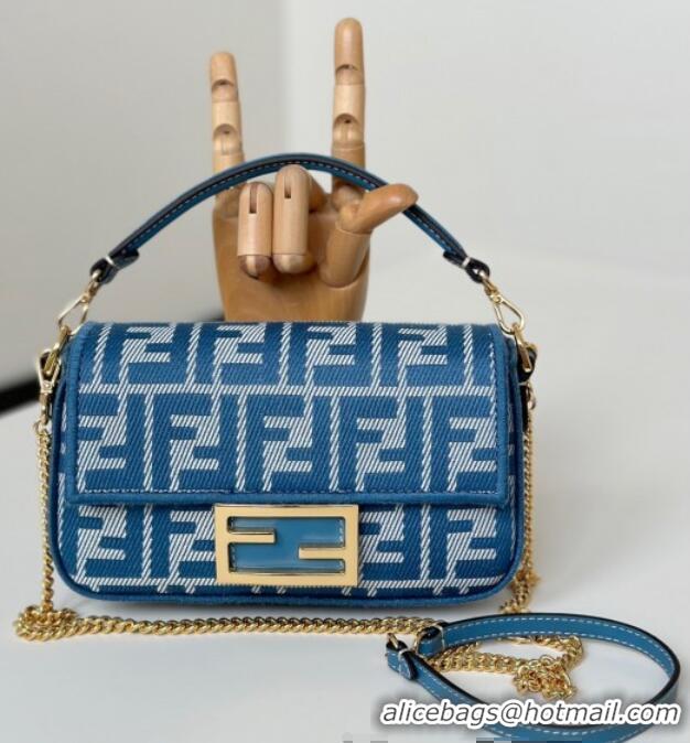Original Cheap Fendi Baguette Mini Bag in Blue denim-effect FF jacquard 8579S 2025