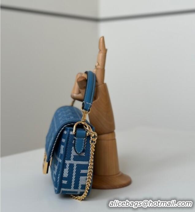 Original Cheap Fendi Baguette Mini Bag in Blue denim-effect FF jacquard 8579S 2025