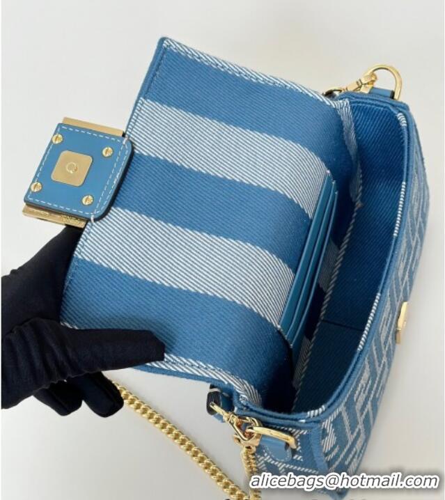 Original Cheap Fendi Baguette Mini Bag in Blue denim-effect FF jacquard 8579S 2025