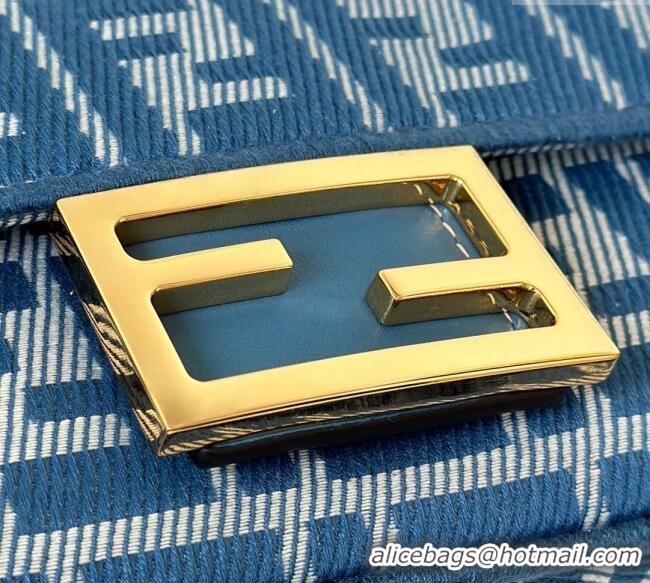 Original Cheap Fendi Baguette Mini Bag in Blue denim-effect FF jacquard 8579S 2025