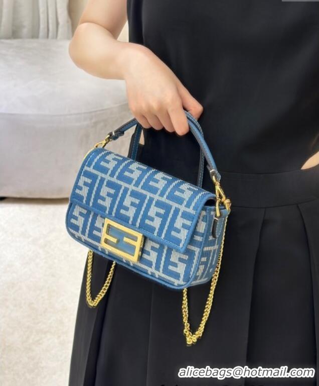 Original Cheap Fendi Baguette Mini Bag in Blue denim-effect FF jacquard 8579S 2025