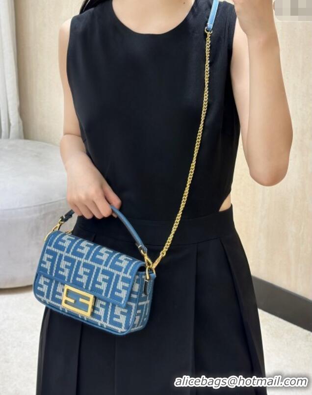 Original Cheap Fendi Baguette Mini Bag in Blue denim-effect FF jacquard 8579S 2025
