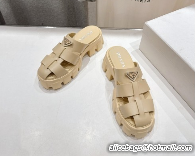 Pretty Style Prada Monolith rubber platform mules Beige 2025 1XX751