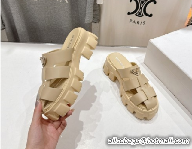 Pretty Style Prada Monolith rubber platform mules Beige 2025 1XX751