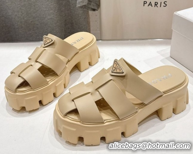 Pretty Style Prada Monolith rubber platform mules Beige 2025 1XX751