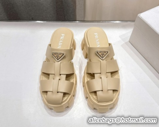 Pretty Style Prada Monolith rubber platform mules Beige 2025 1XX751