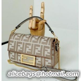Grade Quality Fendi Baguette Mini Bag in denim-effect FF jacquard 8579S Dove Grey 2025