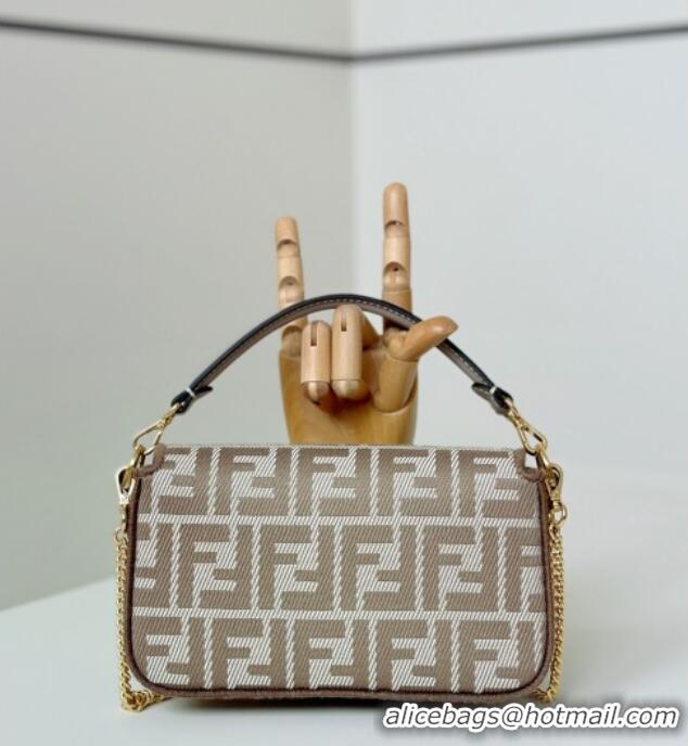 Grade Quality Fendi Baguette Mini Bag in denim-effect FF jacquard 8579S Dove Grey 2025
