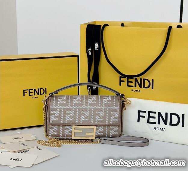Grade Quality Fendi Baguette Mini Bag in denim-effect FF jacquard 8579S Dove Grey 2025