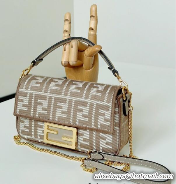 Grade Quality Fendi Baguette Mini Bag in denim-effect FF jacquard 8579S Dove Grey 2025