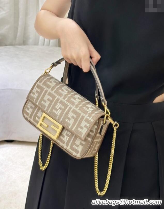 Grade Quality Fendi Baguette Mini Bag in denim-effect FF jacquard 8579S Dove Grey 2025