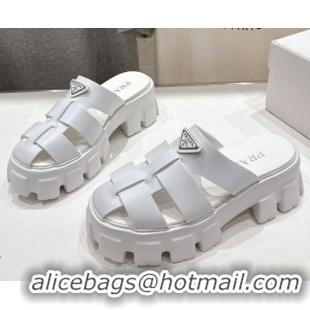 Shop Cheap Prada Monolith rubber platform mules White 2025 1XX751