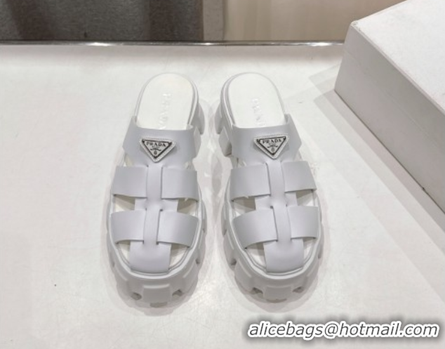 Shop Cheap Prada Monolith rubber platform mules White 2025 1XX751