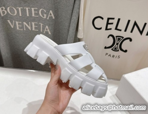Shop Cheap Prada Monolith rubber platform mules White 2025 1XX751
