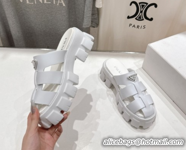 Shop Cheap Prada Monolith rubber platform mules White 2025 1XX751