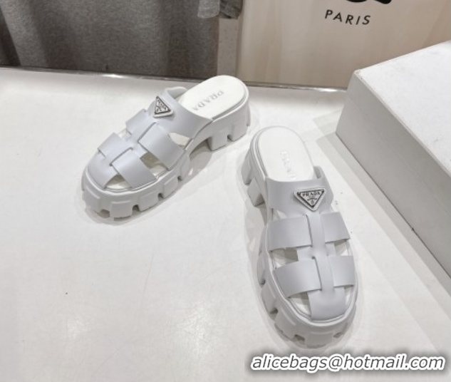 Shop Cheap Prada Monolith rubber platform mules White 2025 1XX751