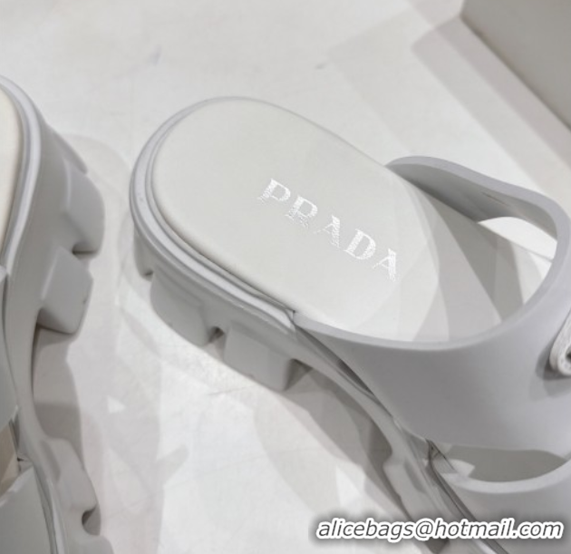 Shop Cheap Prada Monolith rubber platform mules White 2025 1XX751