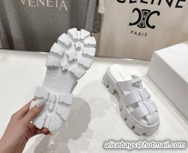 Shop Cheap Prada Monolith rubber platform mules White 2025 1XX751