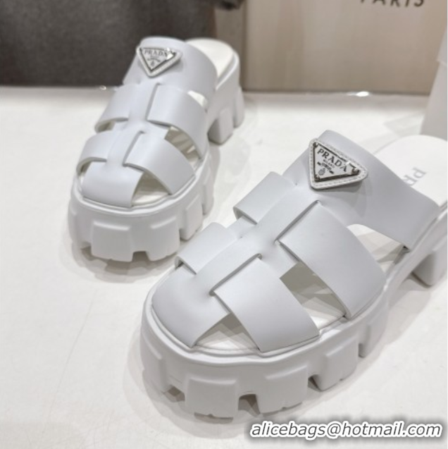 Shop Cheap Prada Monolith rubber platform mules White 2025 1XX751