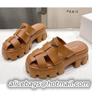 Grade Quality Prada Monolith rubber platform mules Brown 2025 1XX751