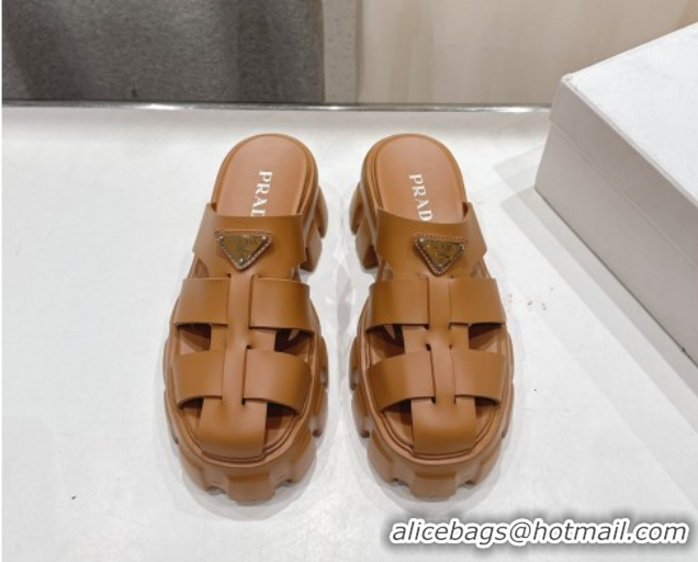 Grade Quality Prada Monolith rubber platform mules Brown 2025 1XX751