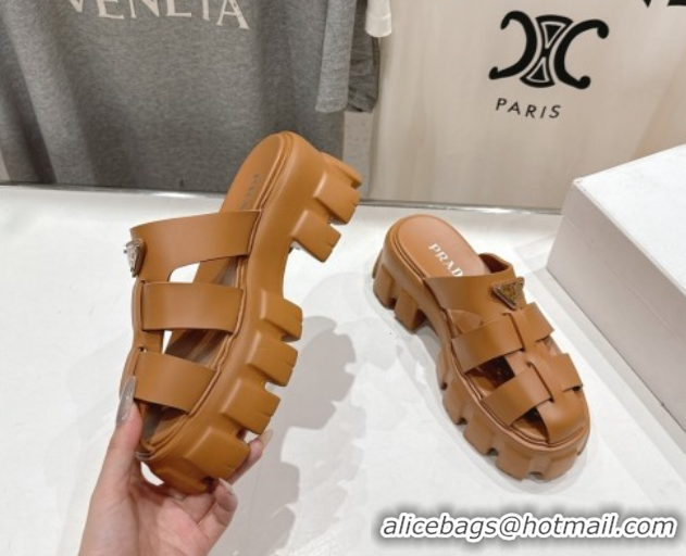 Grade Quality Prada Monolith rubber platform mules Brown 2025 1XX751