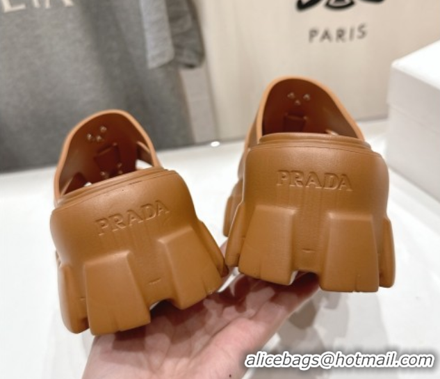 Grade Quality Prada Monolith rubber platform mules Brown 2025 1XX751