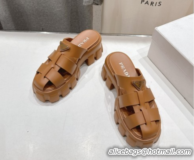 Grade Quality Prada Monolith rubber platform mules Brown 2025 1XX751
