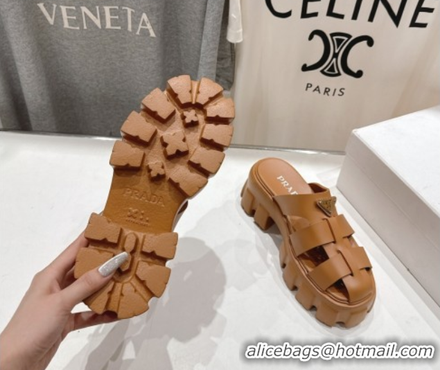 Grade Quality Prada Monolith rubber platform mules Brown 2025 1XX751