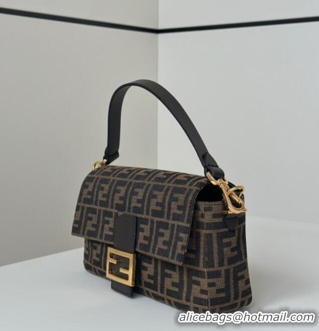 Buy Cheap Fendi Baguette Medium Bag in Brown FF jacquard fabric 8679M Brown/Gold 2025