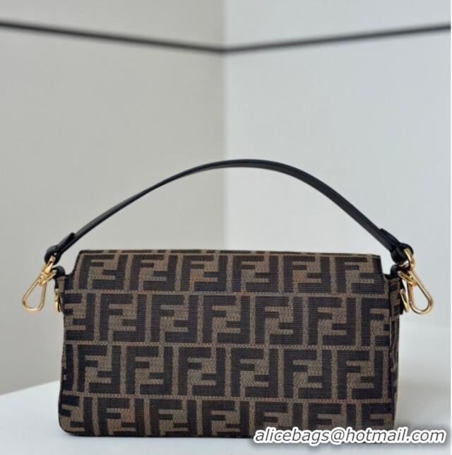 Buy Cheap Fendi Baguette Medium Bag in Brown FF jacquard fabric 8679M Brown/Gold 2025
