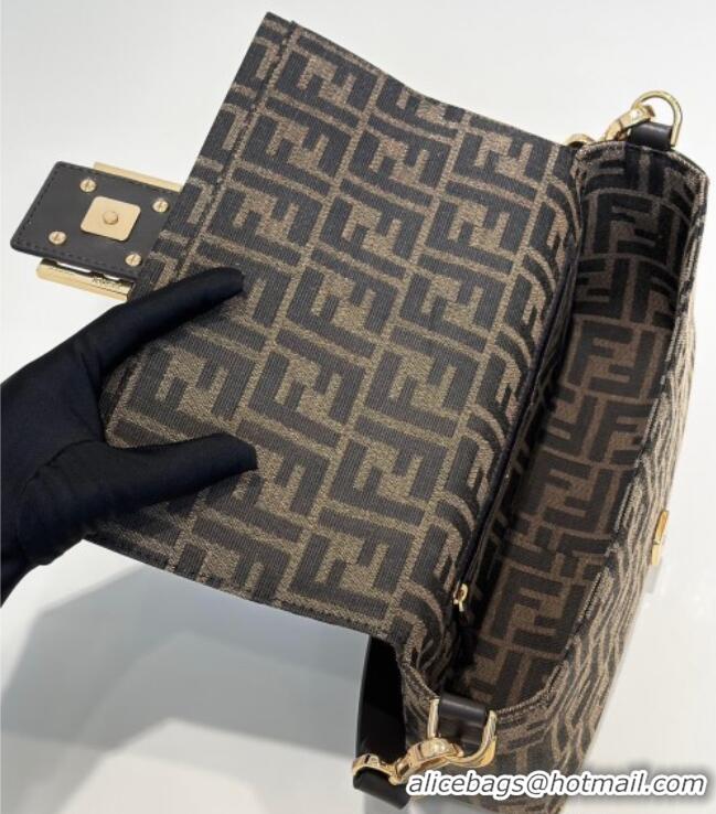 Buy Cheap Fendi Baguette Medium Bag in Brown FF jacquard fabric 8679M Brown/Gold 2025