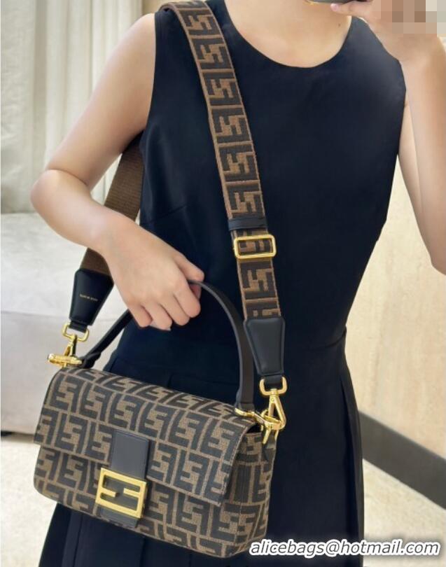 Buy Cheap Fendi Baguette Medium Bag in Brown FF jacquard fabric 8679M Brown/Gold 2025