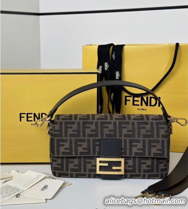 Buy Cheap Fendi Baguette Medium Bag in Brown FF jacquard fabric 8679M Brown/Gold 2025