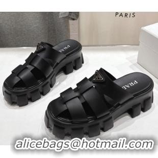 Fashion Luxury Prada Monolith rubber platform mules Black 2025 1XX751