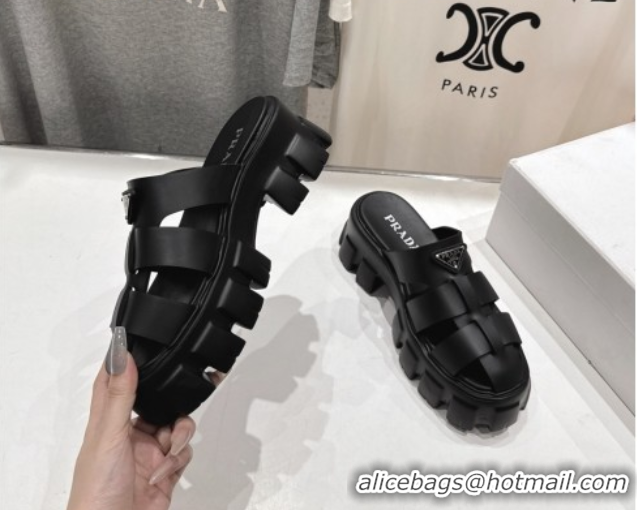 Fashion Luxury Prada Monolith rubber platform mules Black 2025 1XX751