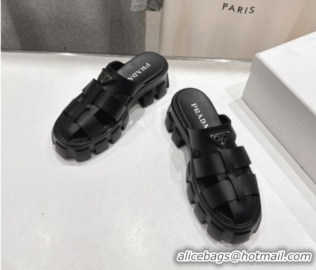 Fashion Luxury Prada Monolith rubber platform mules Black 2025 1XX751