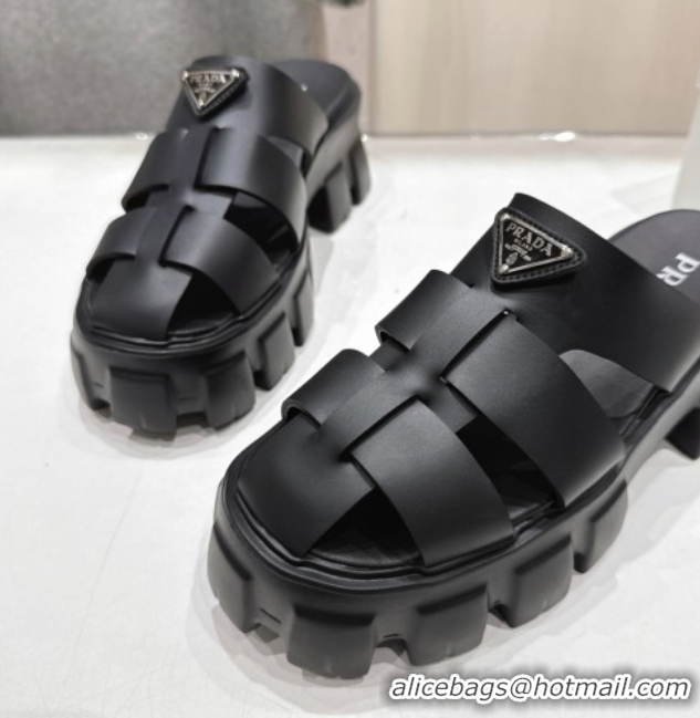 Fashion Luxury Prada Monolith rubber platform mules Black 2025 1XX751