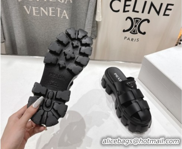 Fashion Luxury Prada Monolith rubber platform mules Black 2025 1XX751