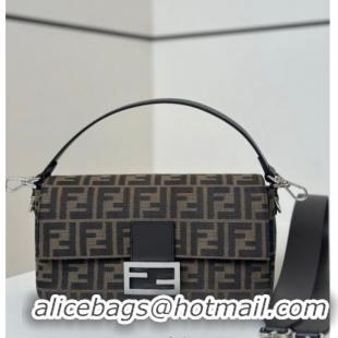 Top Grade Fendi Baguette Medium Bag in Brown FF jacquard fabric 8679M Brown/Silver 2025