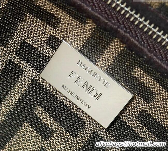 Top Grade Fendi Baguette Medium Bag in Brown FF jacquard fabric 8679M Brown/Silver 2025